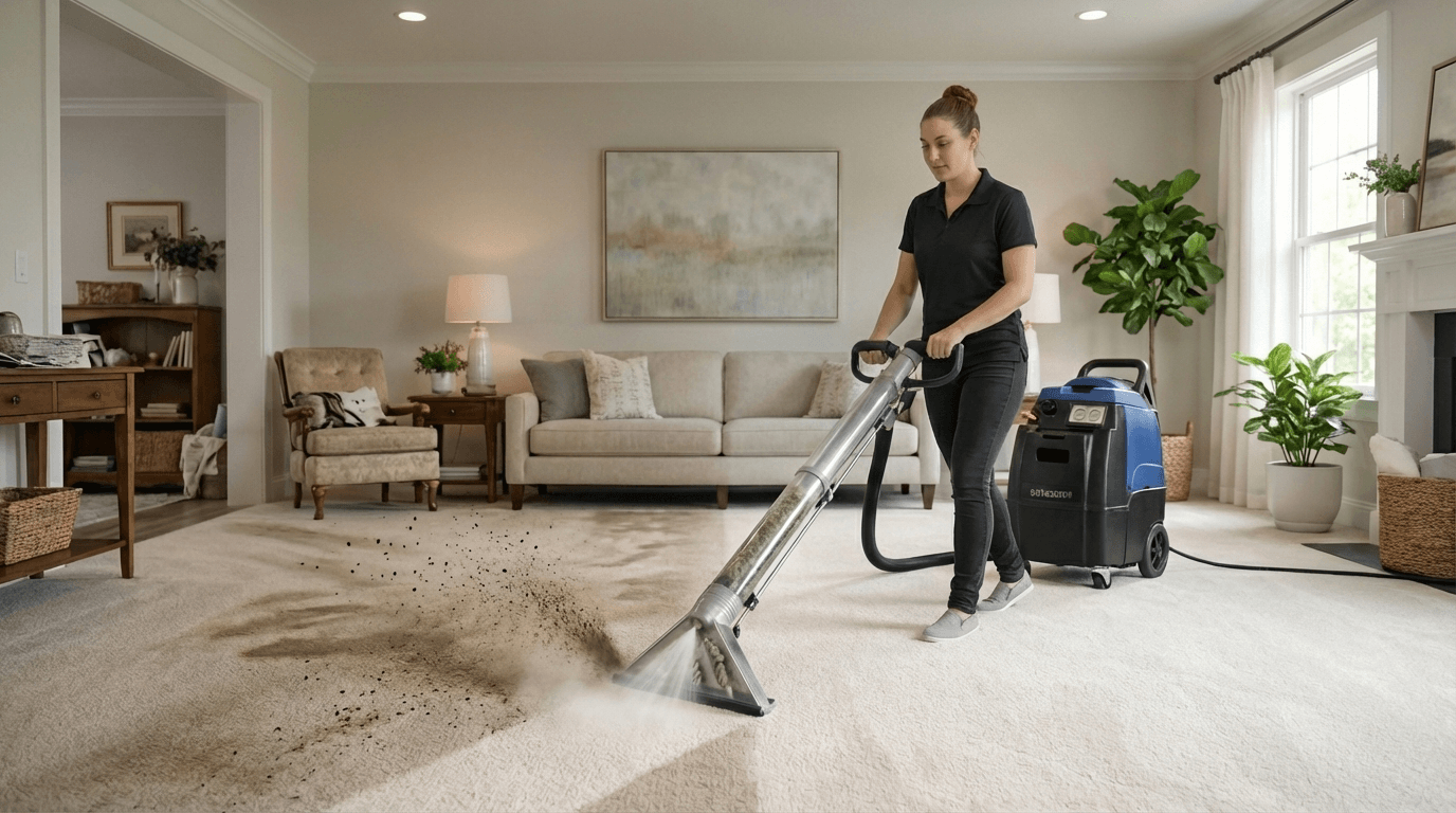 Professional carpet cleaning in Lethbridge using hot water extraction machine